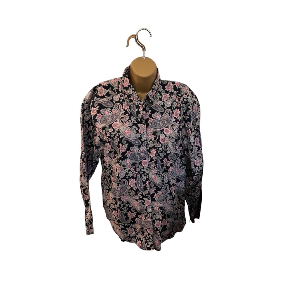 VTG 80s Company One Paisley Floral Button Up Blouse Padded Shoulders XL